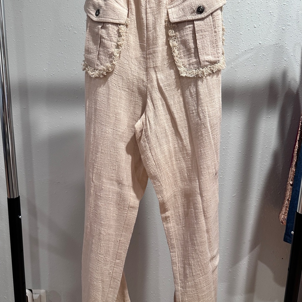 Chic Cream Fringe Pocket Pants